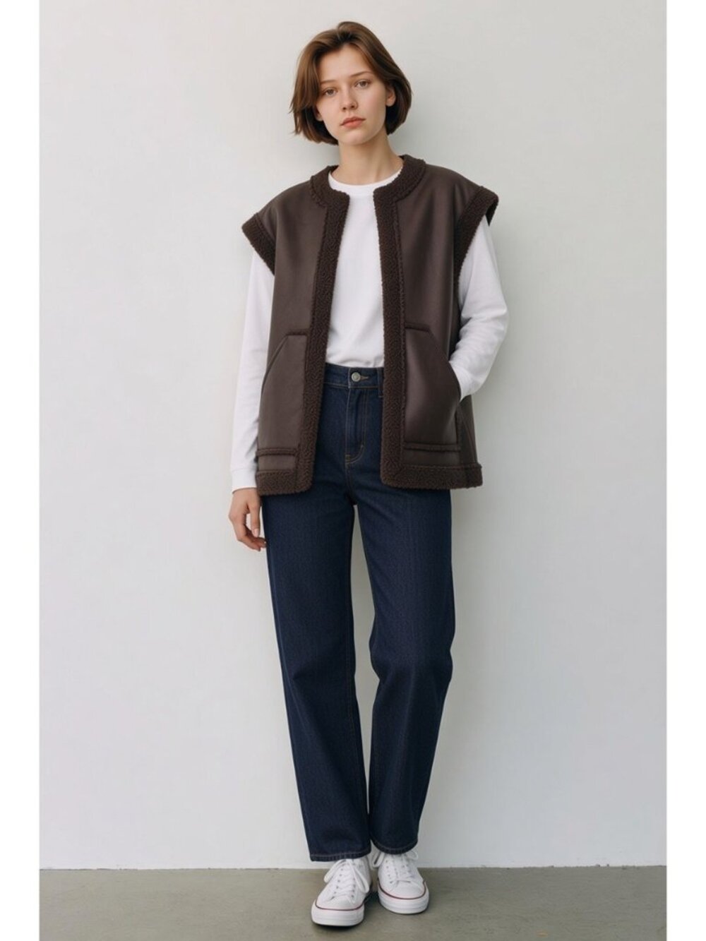 Future Collective Reese Blutstein Size Medium Brown Faux Leather Shearling Vest